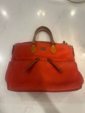 Dooney & Bourke Orange Leather Satchel with Tan Accents